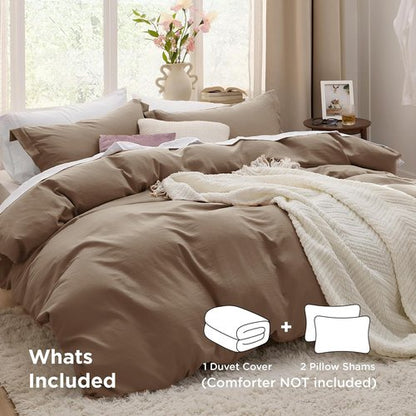 Bedsure Coffee California King Duvet Cover - Extra Soft Prewashed Cotton-Like Polyester Set | 104''x98'' with Zipper Closure & 2 Pillow Shams