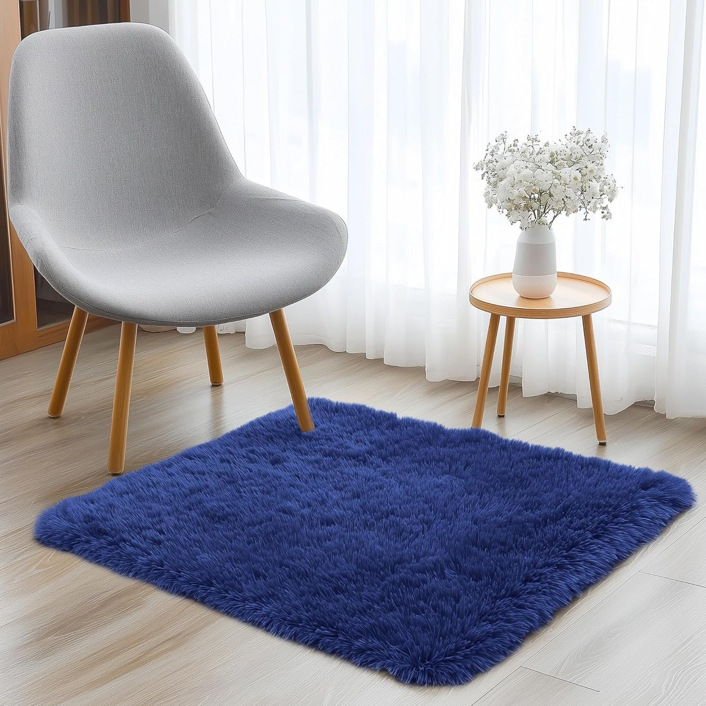 OLANLY Soft Fluffy Shaggy Small Rug - Machine Washable Indoor Carpet for Kids & Nursery | Navy Blue
