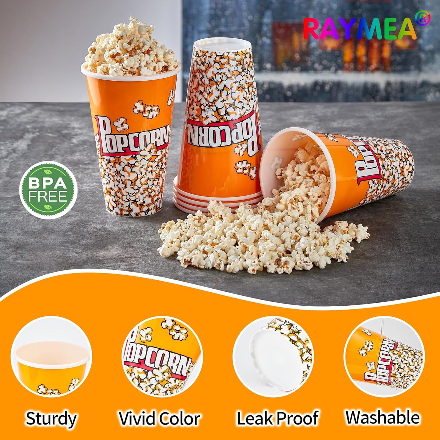 Retro Style Plastic Popcorn Buckets by [Brand Name] - Reusable 6-Pack for Movie Night Fun