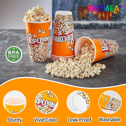 Retro Style Plastic Popcorn Buckets by [Brand Name] - Reusable 6-Pack for Movie Night Fun
