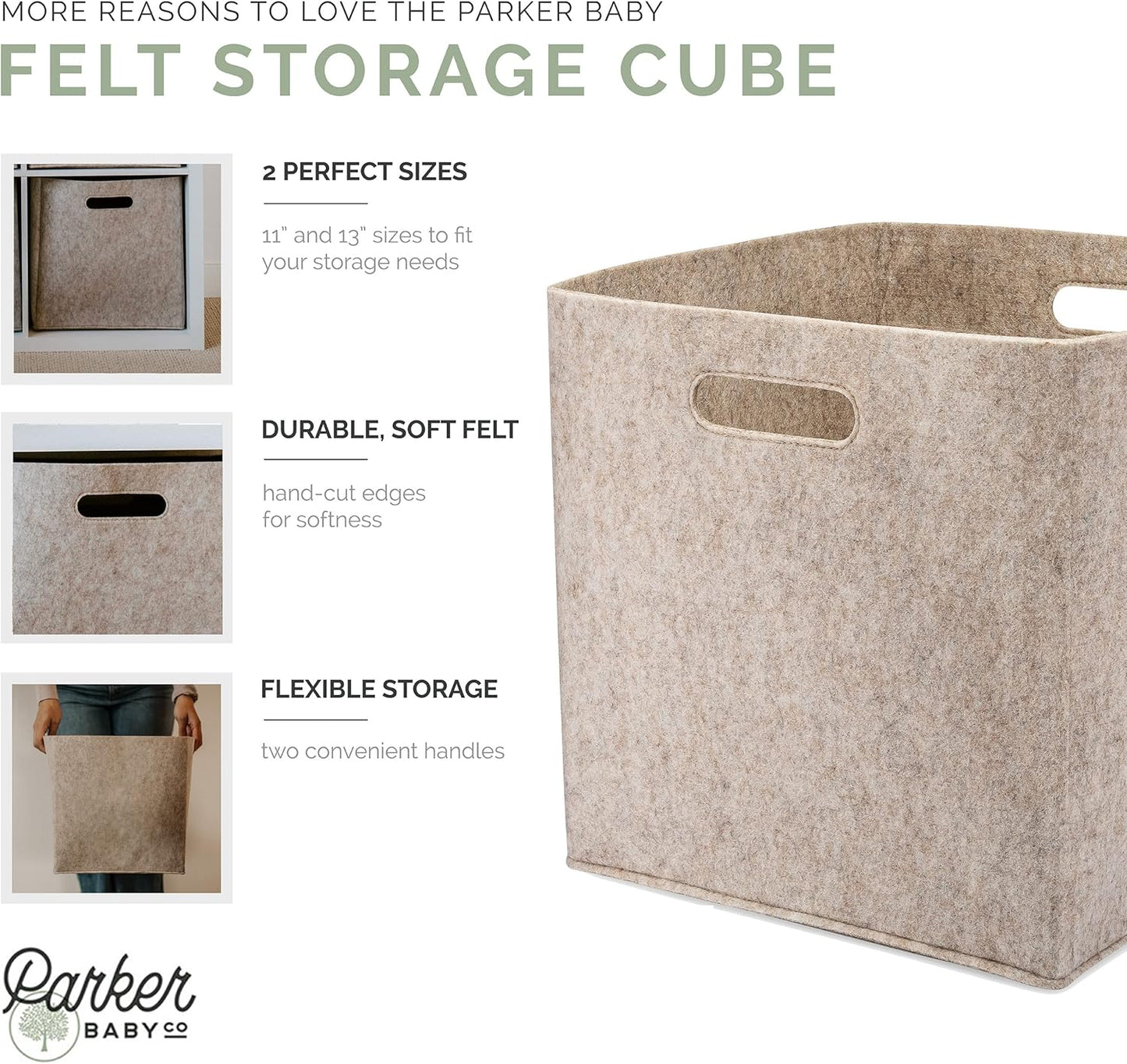 Parker Baby Felt Foldable Storage Cube - 11-Inch Nursery Cubby Bin for Toy Organization - Oatmeal