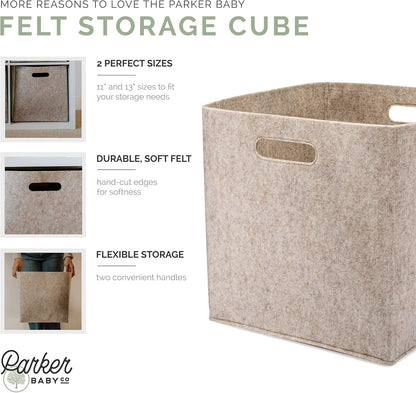 Parker Baby Felt Foldable Storage Cube - 11-Inch Nursery Cubby Bin for Toy Organization - Oatmeal