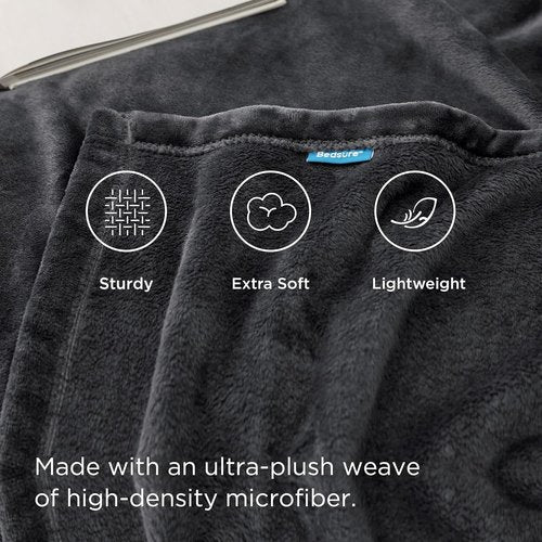Bedsure GentleSoft Fleece Throw Blanket - Dark Grey 300GSM Plush Cozy Blanket for Couch & Bed
