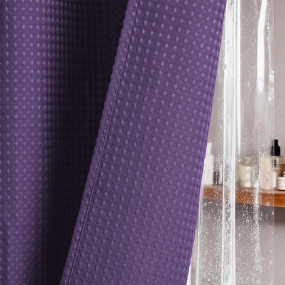 Dynamene Purple Shower Curtain and Liner Set, Waffle Weave Fabric, Waterproof Clear Liner, 256GSM Heavy Duty Weighted Hotel Luxury Cloth Shower Curtains for Bathroom with 12 Plastic Hooks, 72Wx72H