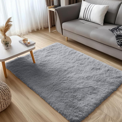 OLANLY 3x6 Machine Washable Runner Rug - Soft Fluffy Shaggy Carpet for Bedroom & Hallway | Light Grey