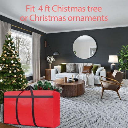 HikooLSS Christmas Tree Storage Bag - Heavy Duty 600D Oxford Fabric | Fits 4Ft/5Ft Trees, Red (39" X 12" X 24")