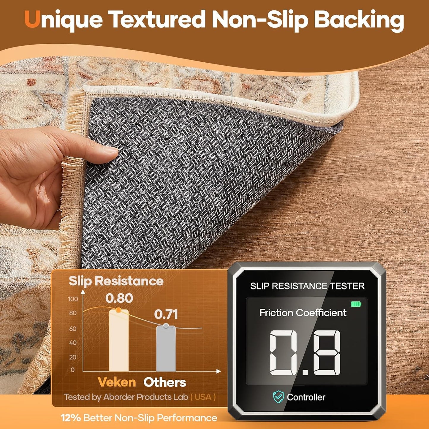 Veken Non-Slip Rug Pad - Cushioned Gripper for Hardwood Floors | 9 x 12 Ft, 1/4 Inch Thick