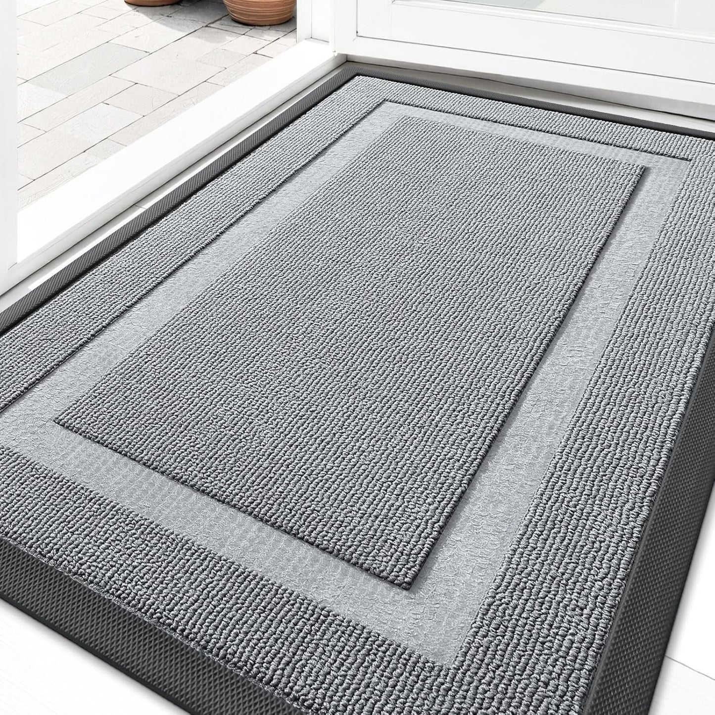 OLANLY Waterproof All-Season Front Door Mat - Sturdy Natural Rubber, Easy Clean, 33x21, Ash Gray