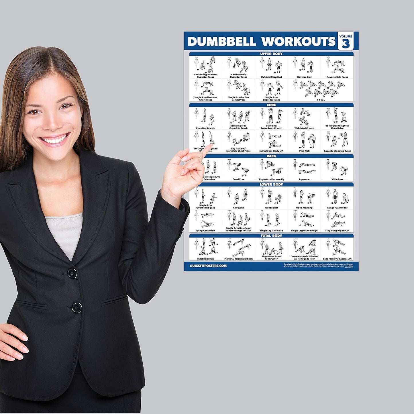 Palace Learning Dumbbell Workout Posters Set - Laminated Barbell Exercise Charts (18" x 24") - 4 Pack