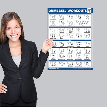 Palace Learning Dumbbell Workout Posters Set - Laminated Barbell Exercise Charts (18" x 24") - 4 Pack