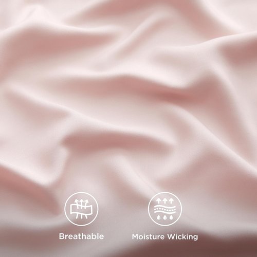 Bedsure Queen Sheet Set - Cooling Bamboo Sheets | Breathable & Soft PureWoven Fabric, Deep Pocket Up to 16 Inches, Pink
