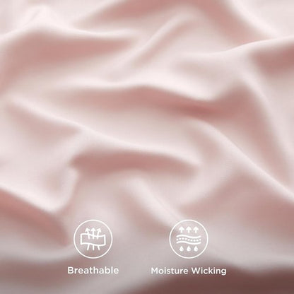 Bedsure Queen Sheet Set - Cooling Bamboo Sheets | Breathable & Soft PureWoven Fabric, Deep Pocket Up to 16 Inches, Pink