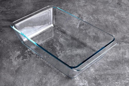 Deep Clear Glass Baking Dish - Rectangular Tempered Glass Casserole Pan | 5.4 Liter Capacity