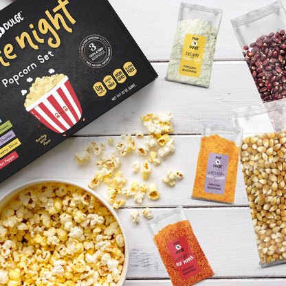 Pop n' Dulge Gourmet Popcorn Gift Set - 16 Pcs with 5 Non-GMO Kernels & Seasoning Packs | Perfect for Movie Nights & Housewarming Gifts