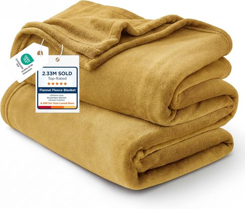 Bedsure GentleSoft Fleece Blanket - King Size Gold Yellow, Soft & Lightweight Plush Microfiber, 108x90 Inches