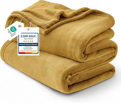 Bedsure GentleSoft Fleece Throw Blanket - XL 300GSM Plush & Cozy in Yellow | Perfect for Bed, Sofa, Travel (50x70 inches)