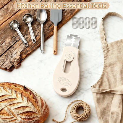 Skiennix Bread Lame - Sourdough Scoring Tool with Extractable Magnetic Design | Includes 5 Razor Blades, Beige