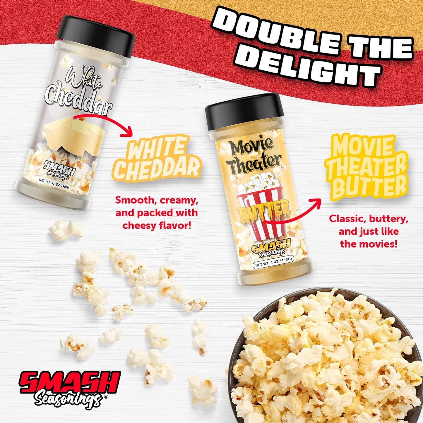 White Cheddar & Movie Theater Butter Popcorn Seasoning Shaker - 2 Pack Flavor Blend for Snacks & Dishes