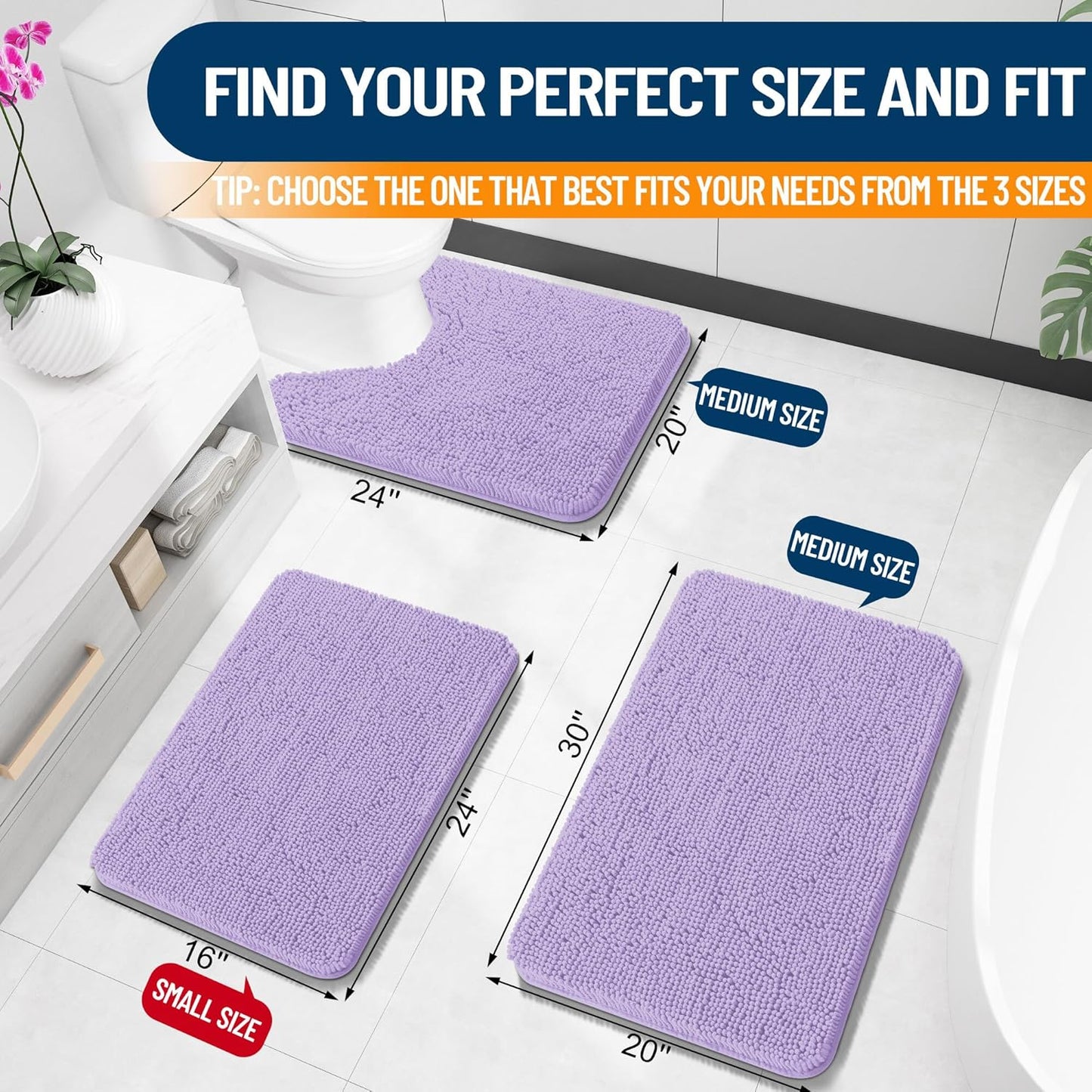 OLANLY Bathroom Rugs - Extra Soft Absorbent Chenille Bath Mats | Quick Dry, Machine Washable, 30x20, Lavender