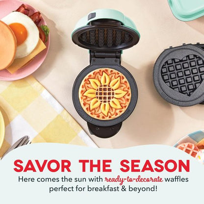 Dash MultiMaker® Mini System Nonstick Replacement Plate Set - 4-Inch Waffle Maker Plates - Sunflower & Bee Design