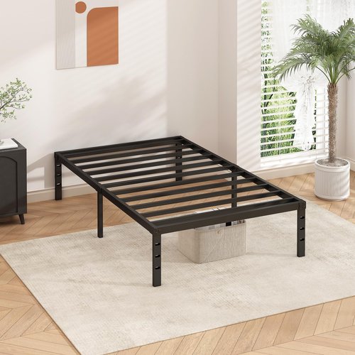 HLIPHA Metal Platform Bed Frame 18 Inch Tall,No Box Spring Needed,Twin Size Bed with Heavy Duty Strong Support Slats,Easy to Assemble,Black