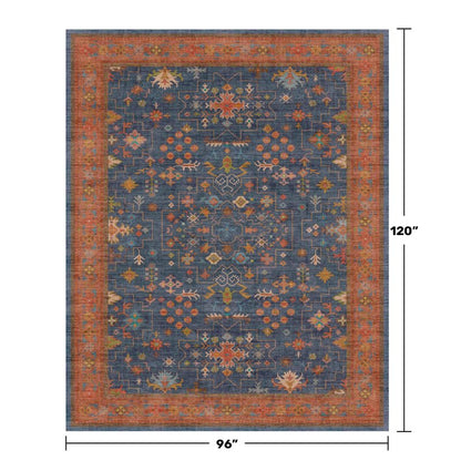 Washable Navy Blue Living Room Rug, 8x10 Area Rug For Bedroom, Dining Room Rugs for Under Table - Low Pile Non-Slip Rubber Backing Stain Resistant Rug - Aethestic Boho Home Decor (8x10 Navy Blue)