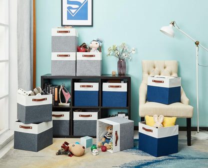 DECOMOMO Fabric Cube Storage Bins - Stylish Grey & White Storage Baskets for Kallax | 11-Inch Cube - 4 Pack