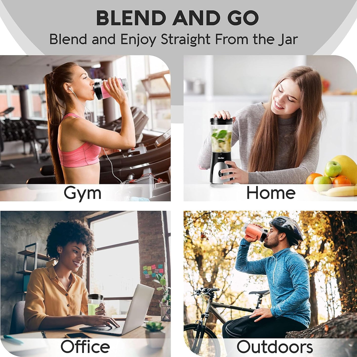 Mueller Smoothie Blender - Personal Blender for Shakes & Frozen Drinks | 15oz Travel Cup, Durable Stainless Steel Blades, Black