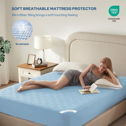 BEDLORE Waterproof Mattress Protector, Twin XL Size Mattress Pad with Deep Pocket 6"-15" Depth, Soft Dirt-Proof Double Bed Mattress Cover for Bedroom, College Dorm, Hotel (Sky Blue)
