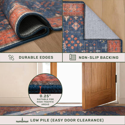 Regine Switzerland Washable 10 ft Long Hallway Runner Rug - Navy Blue, Pet-Friendly & Non-Slip Design