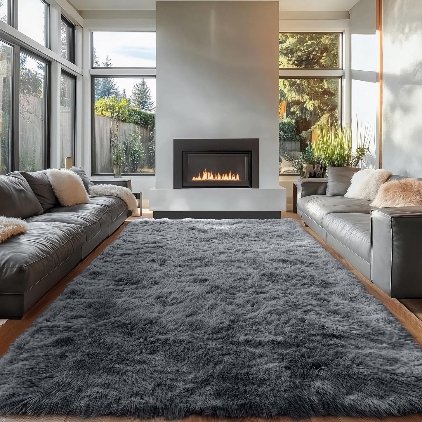 OLANLY 6x6 Area Rug - Soft, Fluffy Shaggy Design for Living Room & Bedroom | Machine Washable, Grey