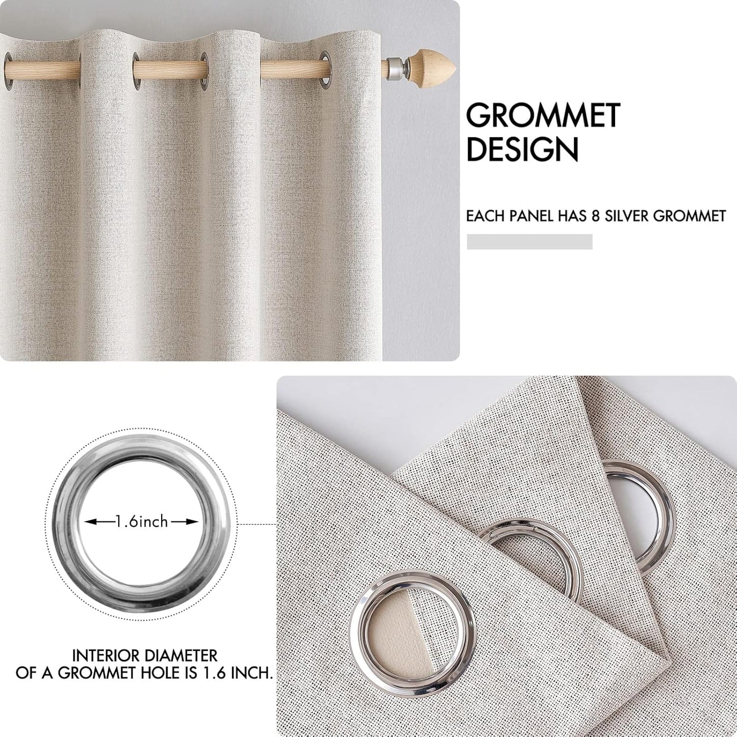 MIULEE 100% Blackout Linen Textured Curtains - Thermal Insulated Ivory Drapes | 52 x 132 Inch (2 Panels)