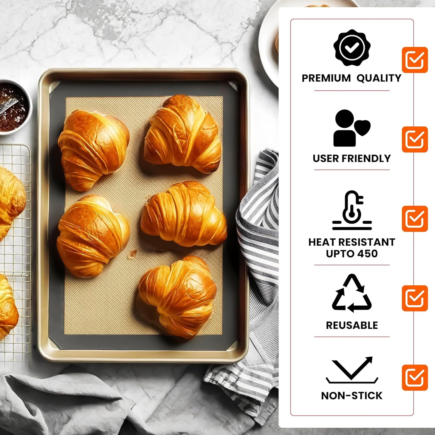 Skiennix Silicone Baking Mats - Non-Stick, Reusable Half Sheet for Cookies & Pastries | 4 Pack