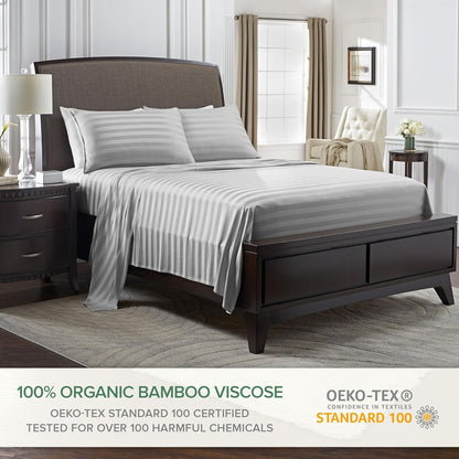 Pure Bamboo California King Sheets - 100% Organic Viscose Bed Sheet Set, Soft & Cooling, Jacquard Silver