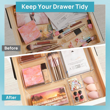 Vtopmart 28-Piece Clear Plastic Drawer Organizer Set - Versatile Acrylic Storage Bins for Bathroom, Makeup & Kitchen