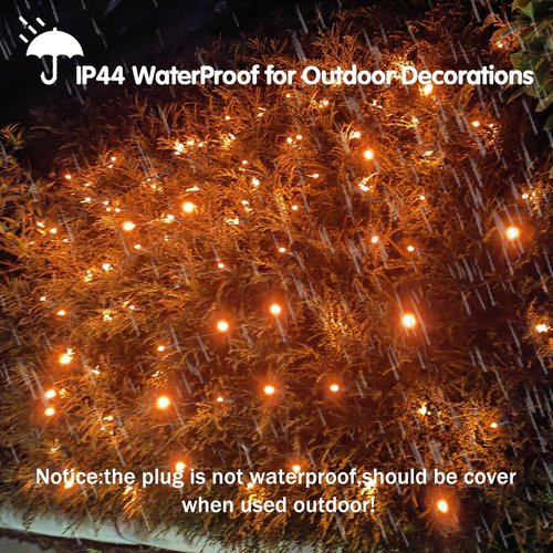 HISHINY Halloween Lights - 100 LED Waterproof Orange Net Lights | 5ft x 5ft Durable Green Wire Design