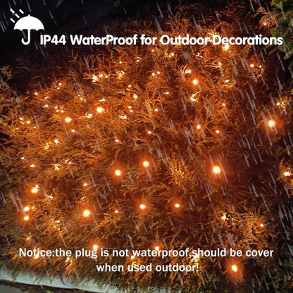 HISHINY Halloween Lights - 100 LED Waterproof Orange Net Lights | 5ft x 5ft Durable Green Wire Design
