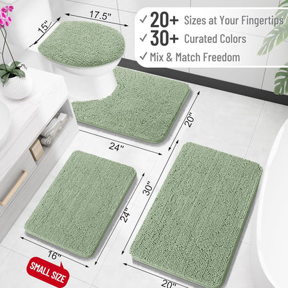 OLANLY Bathroom Rugs - Extra Soft Chenille Bath Mats with Rubber Backing | 35x24 Inches, Sage Green