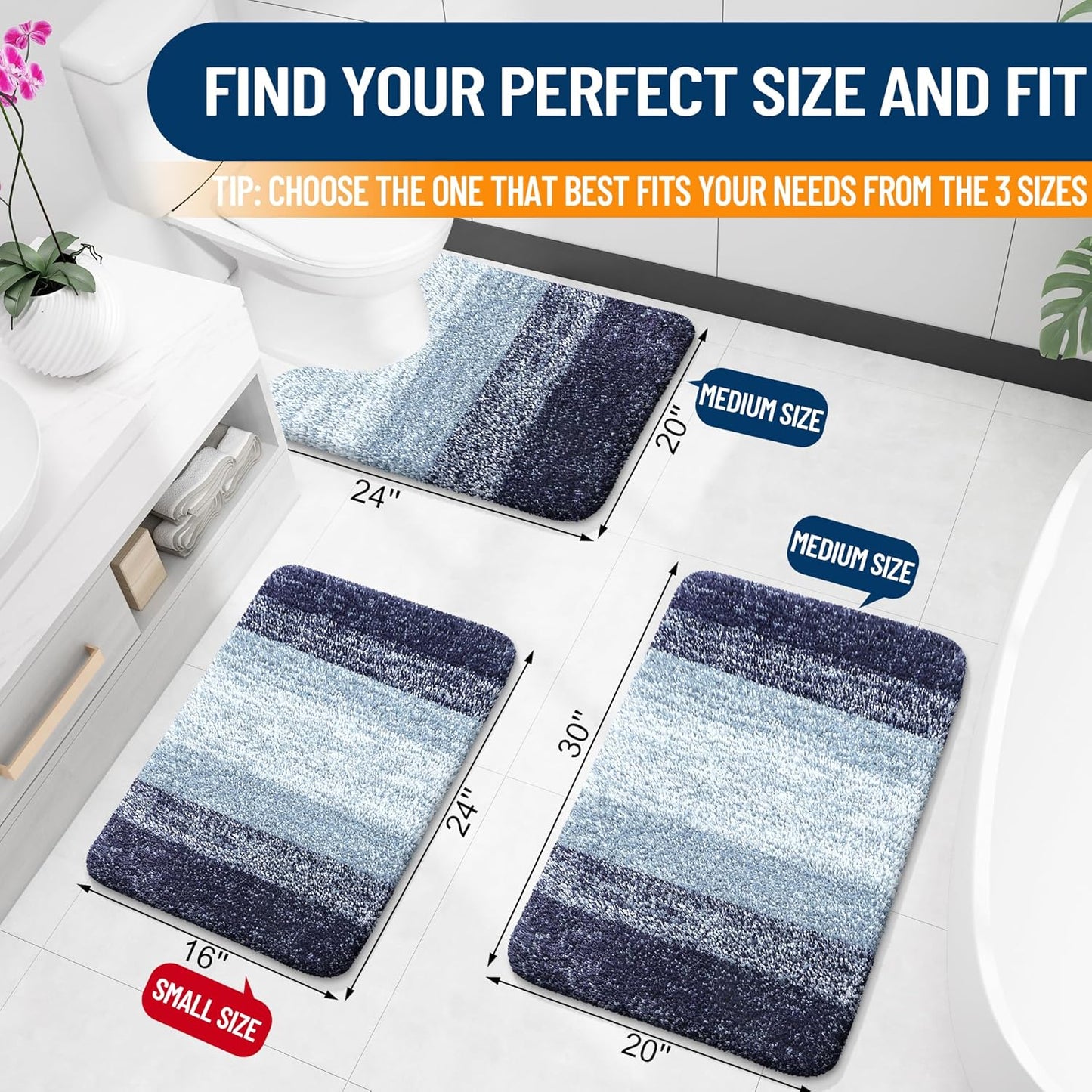 OLANLY Bathroom Runner Rug - Extra Soft Microfiber, Quick Dry & Washable | 59x20, Airy Blue