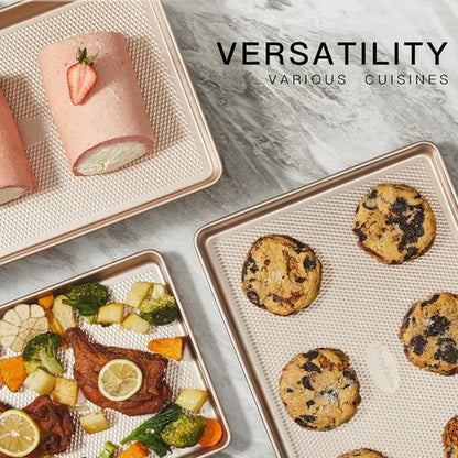 HONGBAKE Nonstick Quarter Sheet Baking Pan - 57% Thicker Carbon Steel, Diamond Texture, 9 x 13 Inches