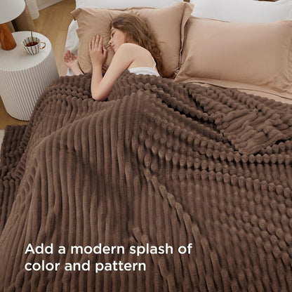 Bedsure GentleSoft Fleece Blanket - Cozy Brown Throw for Couch, Perfect 90x90 Inches Size