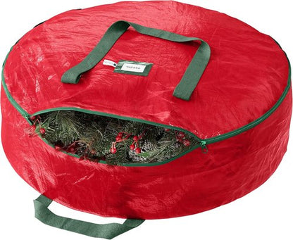 Heavy Duty Wreath Storage Bag - 30 Inch Waterproof Christmas Wreath Container in Red