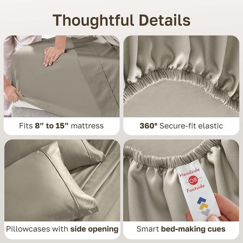 California Design Den Split King Bed Sheets Set - 100% Cotton, 400 TC, Silky Smooth & Breathable - Taupe