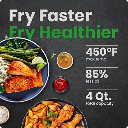 Chefman Air Fryer - 4 QT Compact Airfryer with Hi-Fry Technology for Extra Crisp Meals - Black
