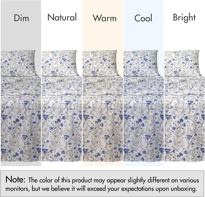 RUVANTI King Size Cotton Sheets - 100% Percale Bedding, Cooling Floral Design, 4-Piece Set, 16" Deep Pocket, Soft & Durable