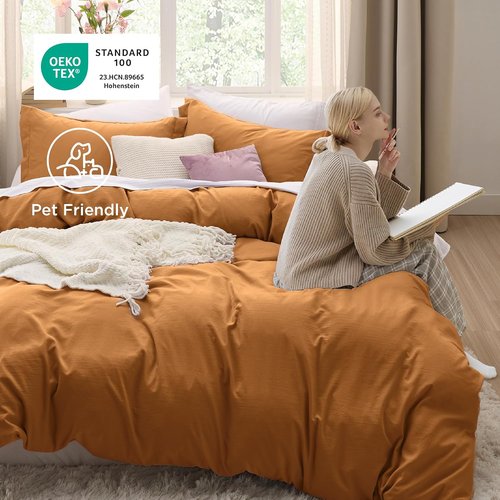 Bedsure Honey Ginger Duvet Cover - Extra Soft Queen Size Bedding Set with Zipper Closure & 2 Pillow Shams