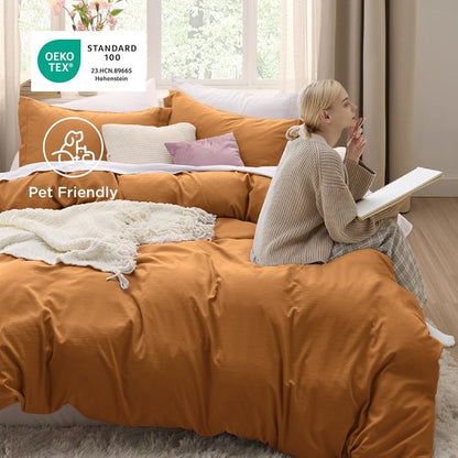 Bedsure Honey Ginger Duvet Cover - Extra Soft Queen Size Bedding Set with Zipper Closure & 2 Pillow Shams
