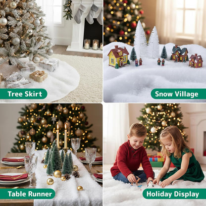 Prextex Artificial Snow Roll - Large Fluff for Christmas Displays | 94"x31" Thick White Blanket for Holiday Decor