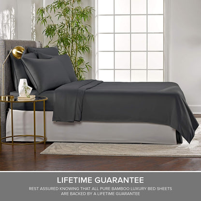 Pure Bamboo Twin XL Sheets - Luxuriously Soft 100% Organic Viscose Bed Sheet Set | Cooling Comfort, Charcoal