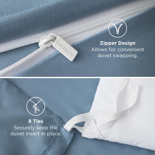 Bedsure Duvet Cover Queen Size - Soft Double Brushed Bedding Set for Kids & Adults, Zipper Closure, 3 Pieces, Includes 1 Duvet Cover (90"x90") & 2 Pillow Shams, NO Comforter, Mineral Blue